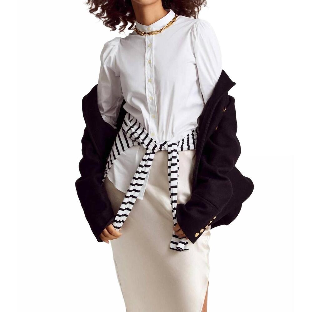 NEW THE SHIRT puff shoulder button down shirt in wht